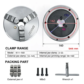 K11-160 Lathe Chuck - Self-Centering, Hardened Steel Jaws