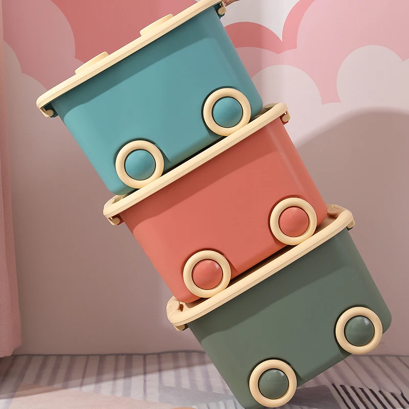 LVCAT Best-Selling Macaron Colored Storage Box Big Volume Kids  Storage Bin with Plastic Lid & Wheels