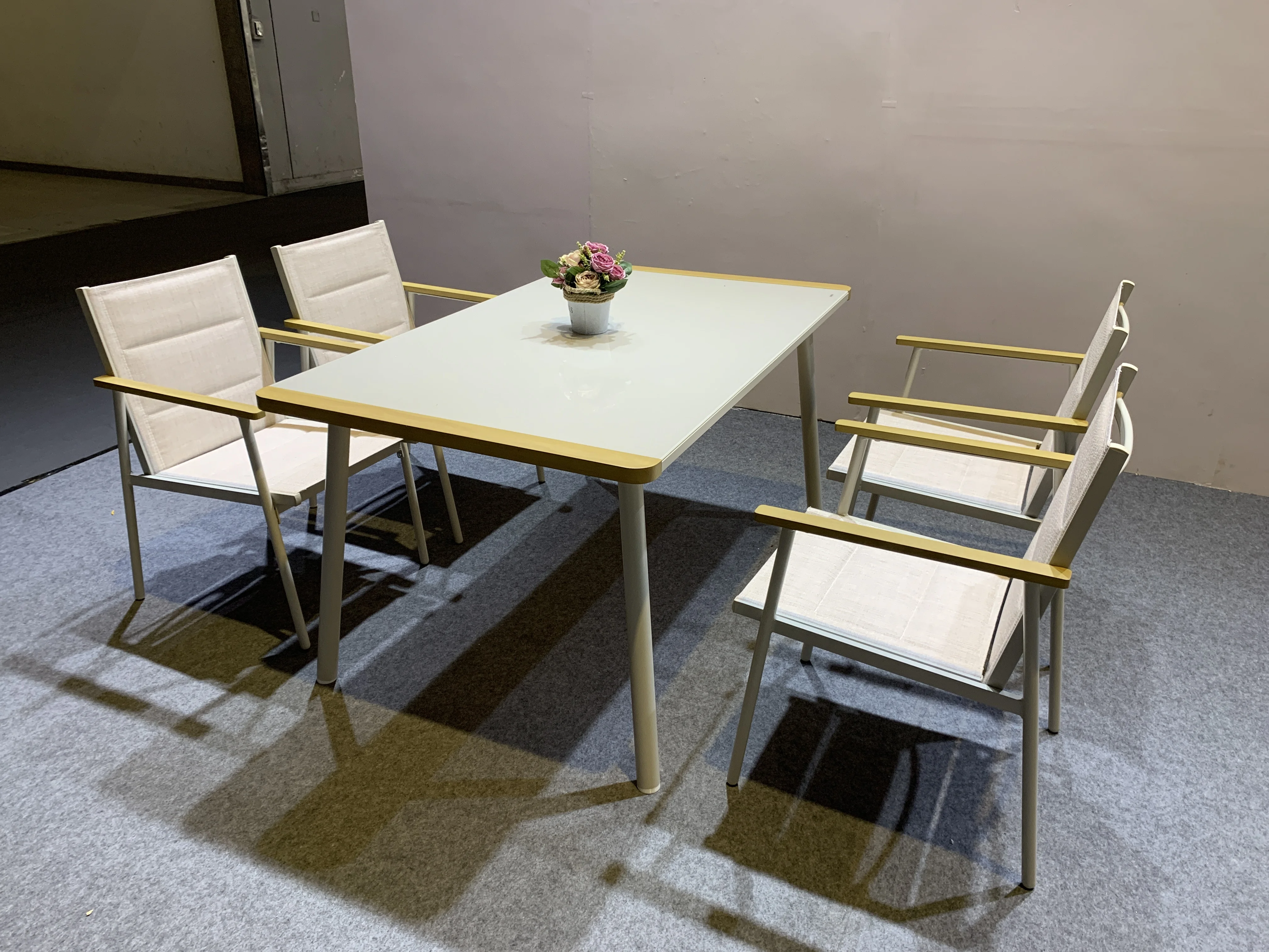 product modern aluminum dining set with glass top table for outdoor terrace dining-4