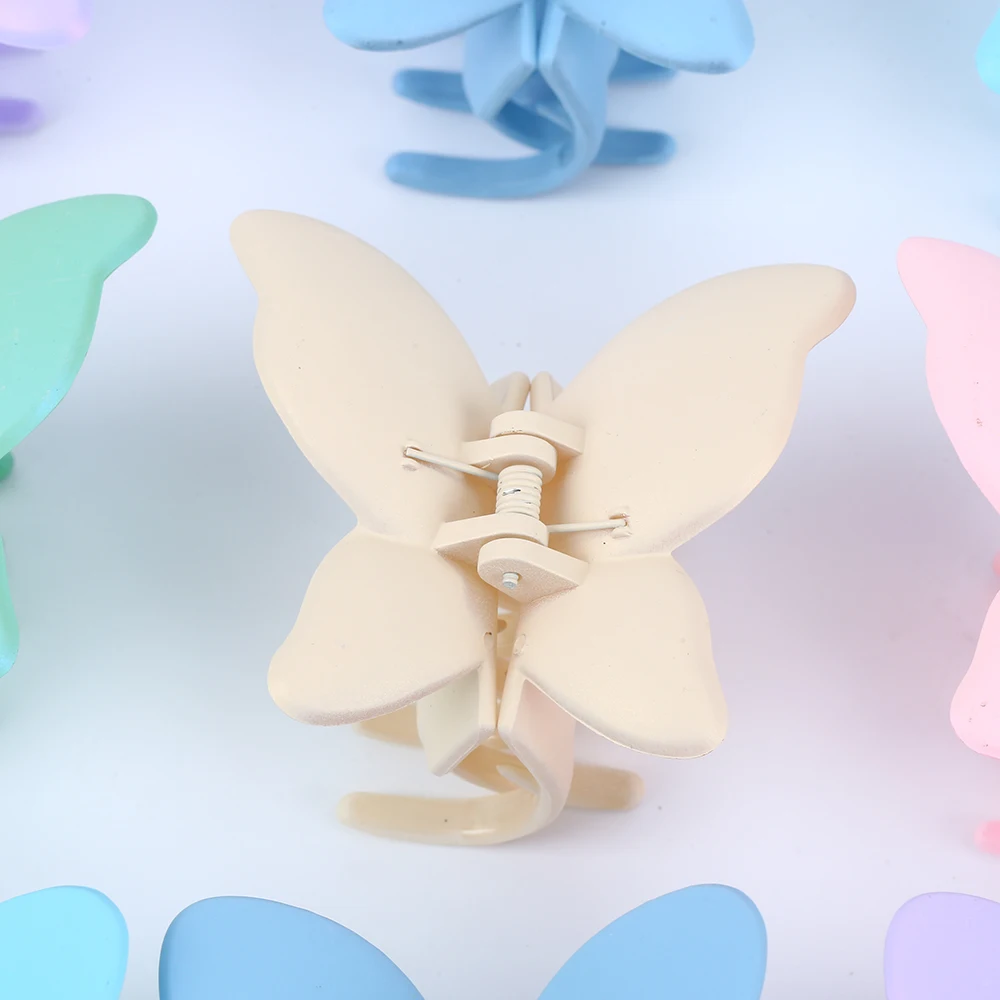 Оптовая продажа корейские дешевые аксессуары для волос летние красочные матовые цветные заколки с бабочкой большие на толстых