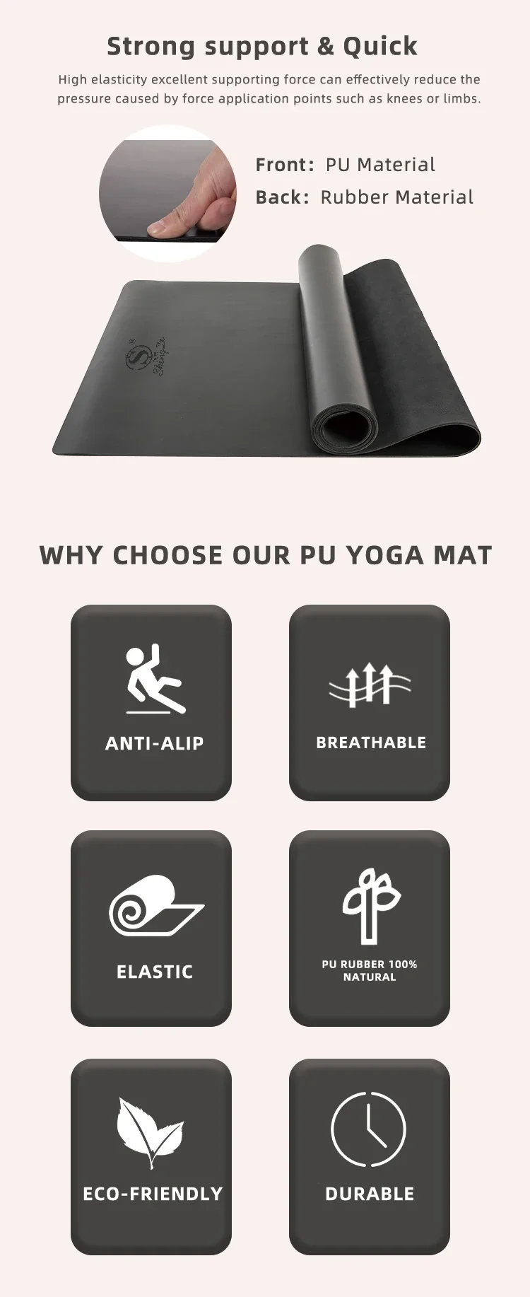 manufacture woman workout blue premium pu yoga mat with logo