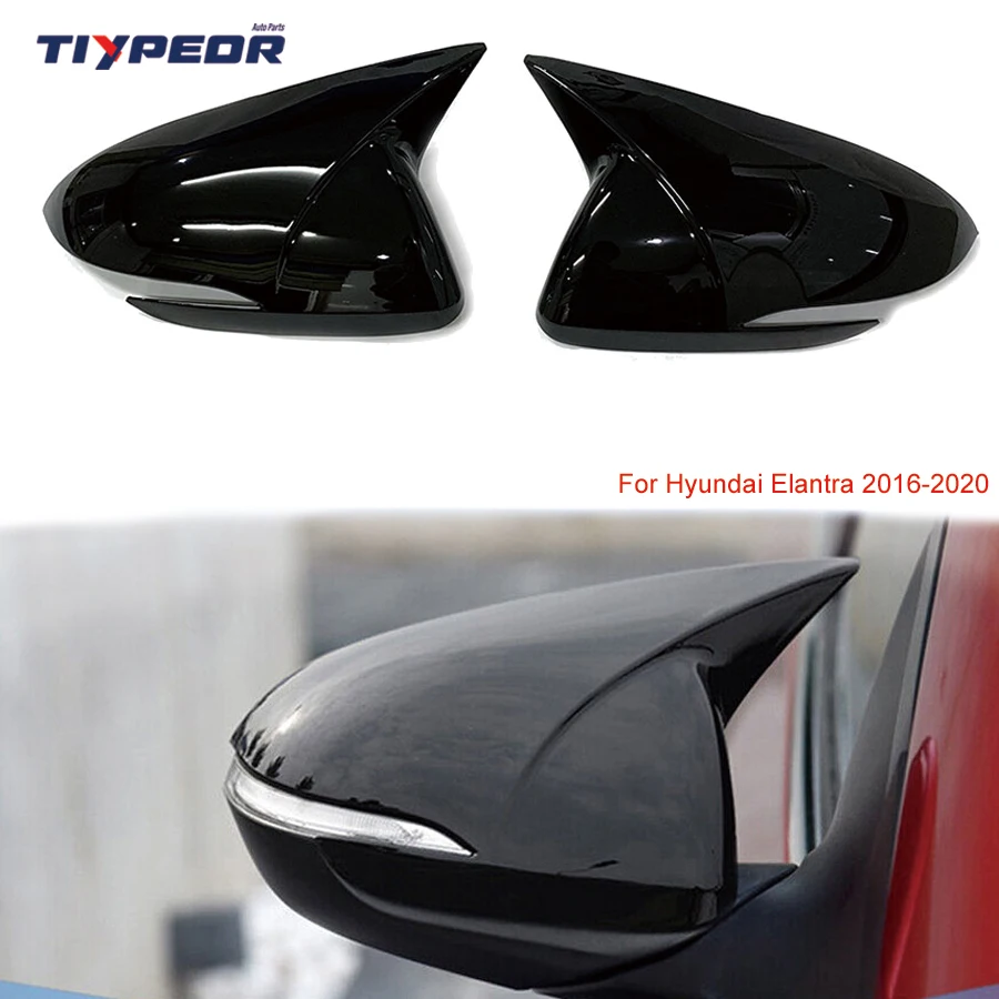 product tiypeor gloss black side mirror cover for hyundai elantra 2016   2020 sticking rearview mirror cover replacement 2017 2018 2019-4