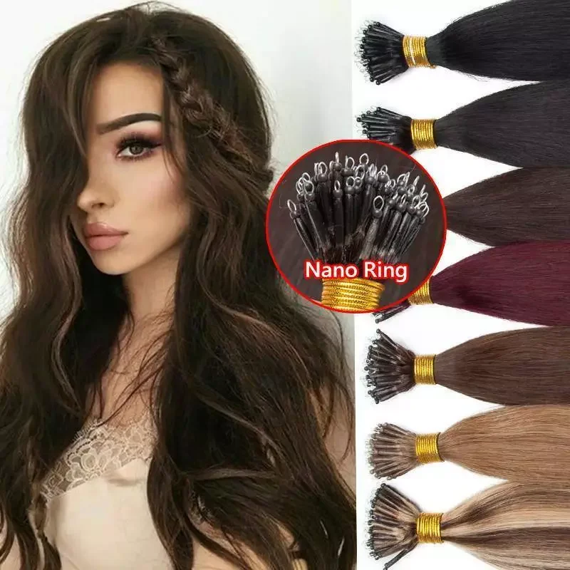 100 Strands Nano Rings Micro Links Human Hair Extensions Natural Blonde Micro Bead Loop Pre Bonded Remy European Straight Hair