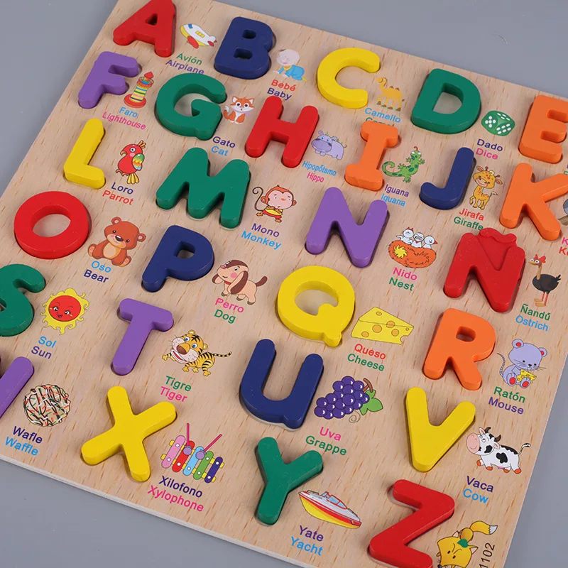 Wholesale Wooden Alphabet Number Enlightenment Cognitive Plate Wooden Puzzle Toy Educational
