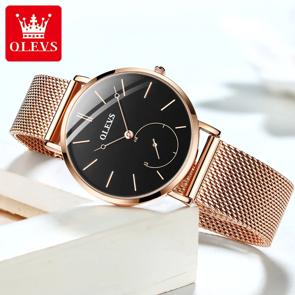 Olevs 5190 Mode Rose Gold Stahl Weibliche Western-Quartzuhr