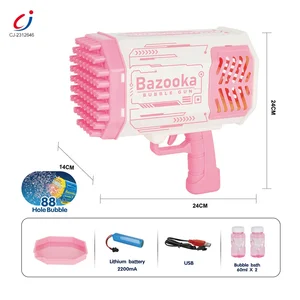 Chengji Outdoor Toys Structures Electric Automatic Soap Bazooka Bubble Machine Automatic Gatling pink Bubble Gun 88 Holes