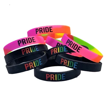 READY TO SHIP Free Shipping PRIDE Wristband / Rainbow Color PRIDE Rubber Band Bracelets / Silicone Wristbands Custom
