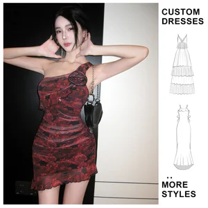 Custom Wholesale New Irregular Design Rose Print Short Dress Women Casual Summer Wrapped Chest Casual Mini Dress