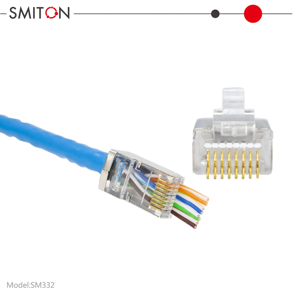 Rj45 Cat6 Cat5e Pass Through Connector Gold Plated 3 Prong 8p8c Modular ...