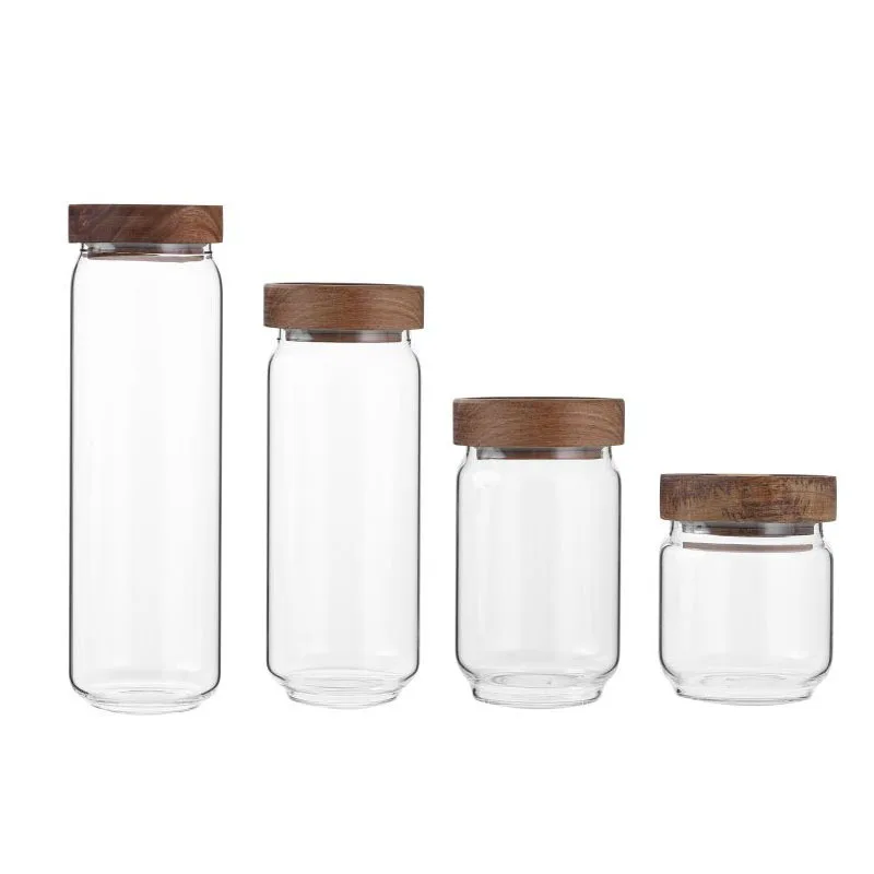 Coffee Bean Pasta Penne Storage Glass Canister Set Hermetic Glass Jars Container with Wooden Lids