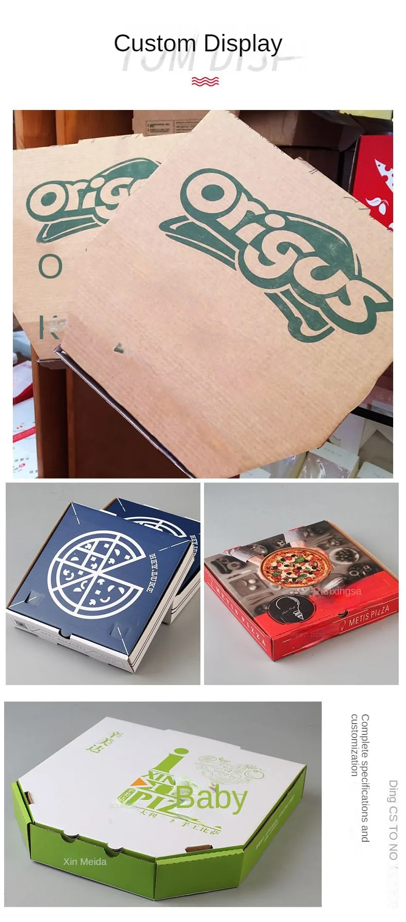 Custom Corrugated Takeout Pizza Box Fries Hamburger Baking Kraft Paper