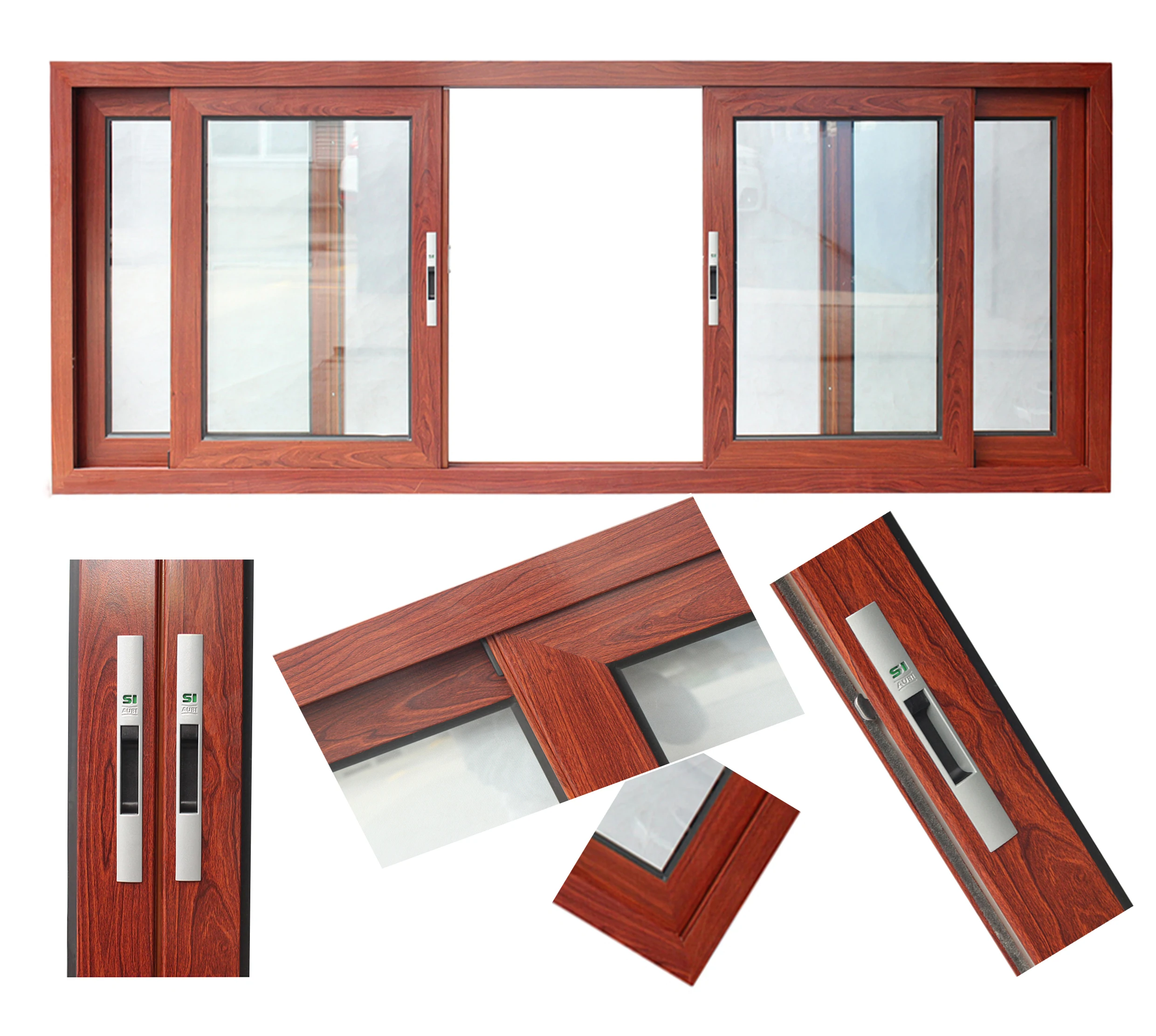 4 Panel Wood Grain Stacker Sliding Windows Thermally Insulated Soundproof  Doors and Windows