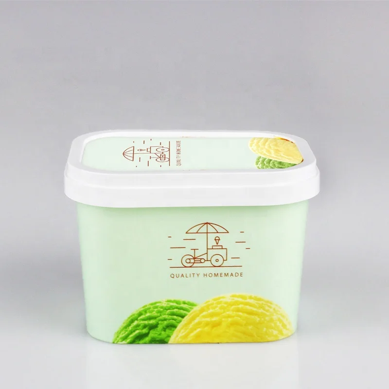 Disposable 160ml 360ml Double PE Ice Cream Square Paper Cup With Plastic Lid and Plastic Spoon