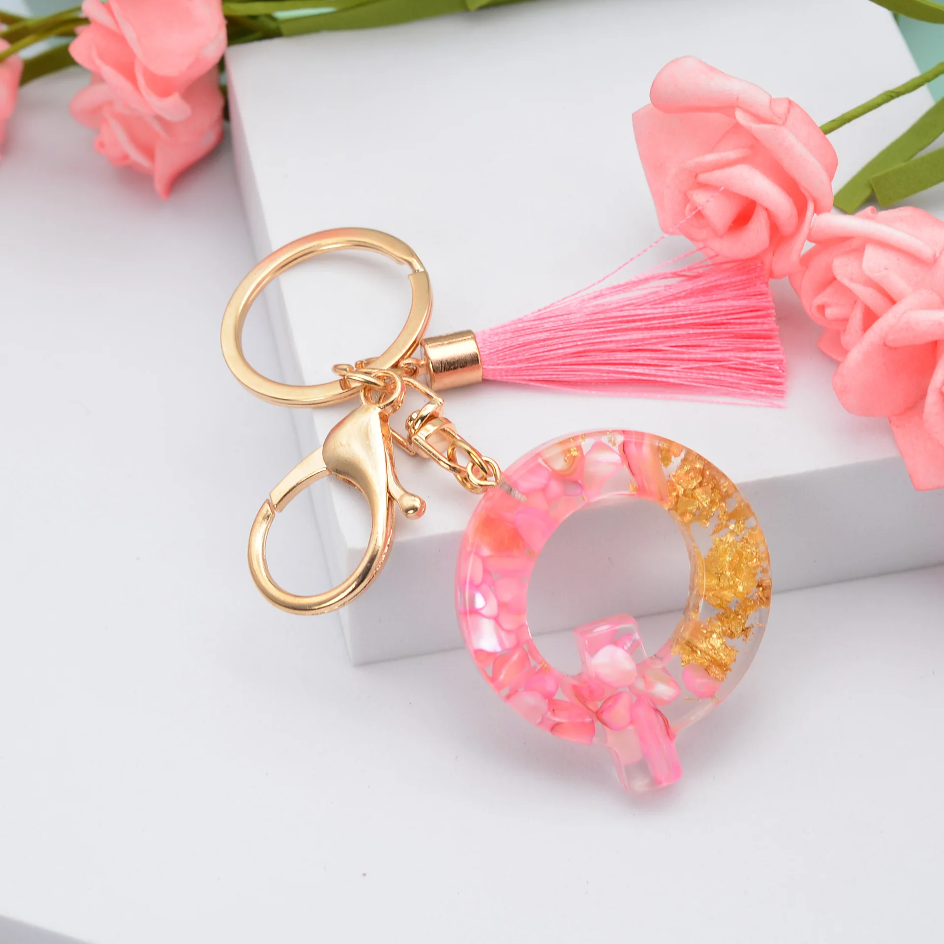 Pink Letter A-Z Keychain for Women Purse Handbags Resin