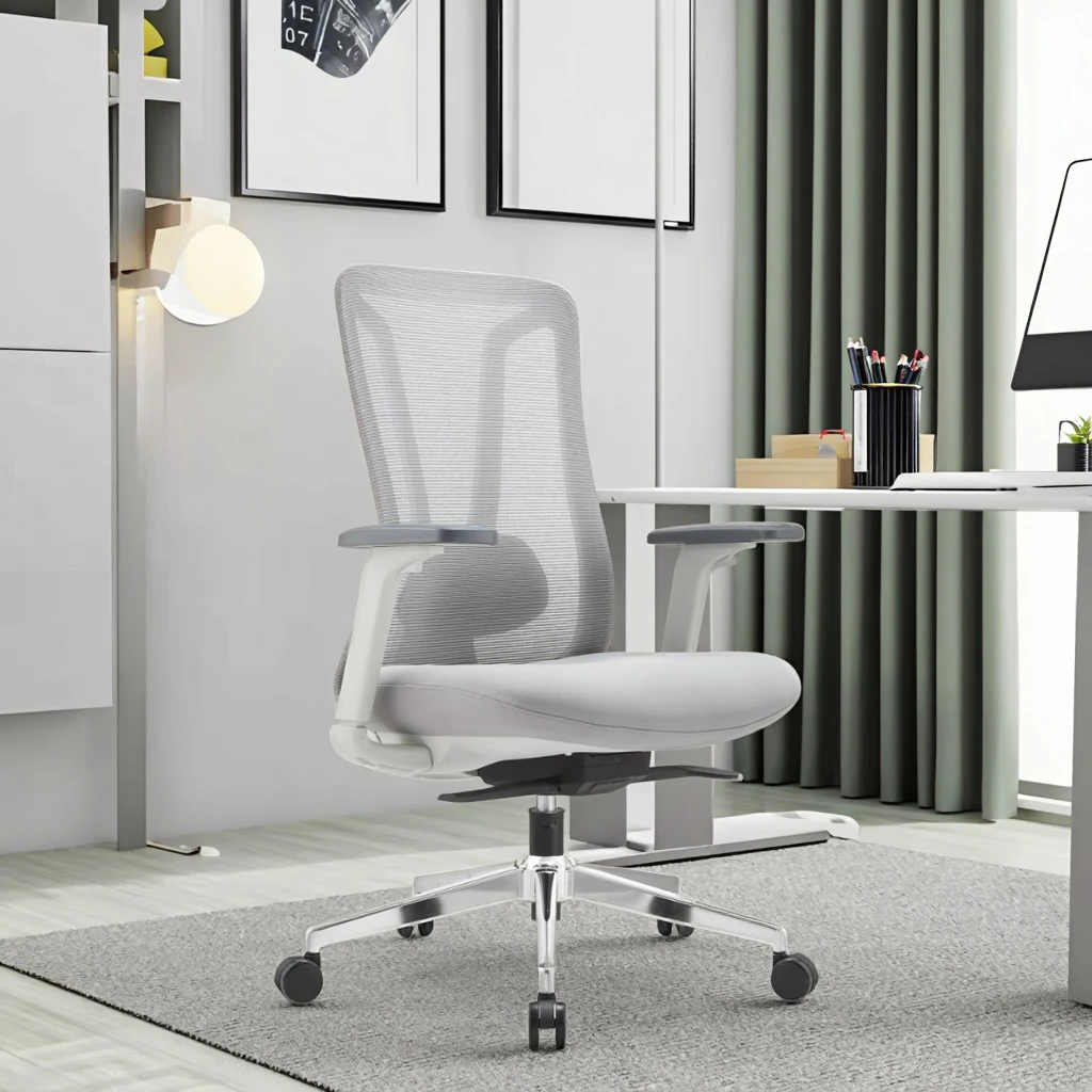 Elite Comfort White PU Office Chair Modern Design Reinforced Support Molded Sponge Construction High Pressure Tested 2
