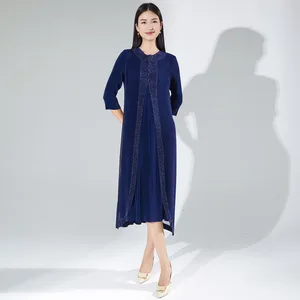 Women's Elegant and Sophisticated Dresses Miyake Pleated Midi Dress Set - New 2025 Collection