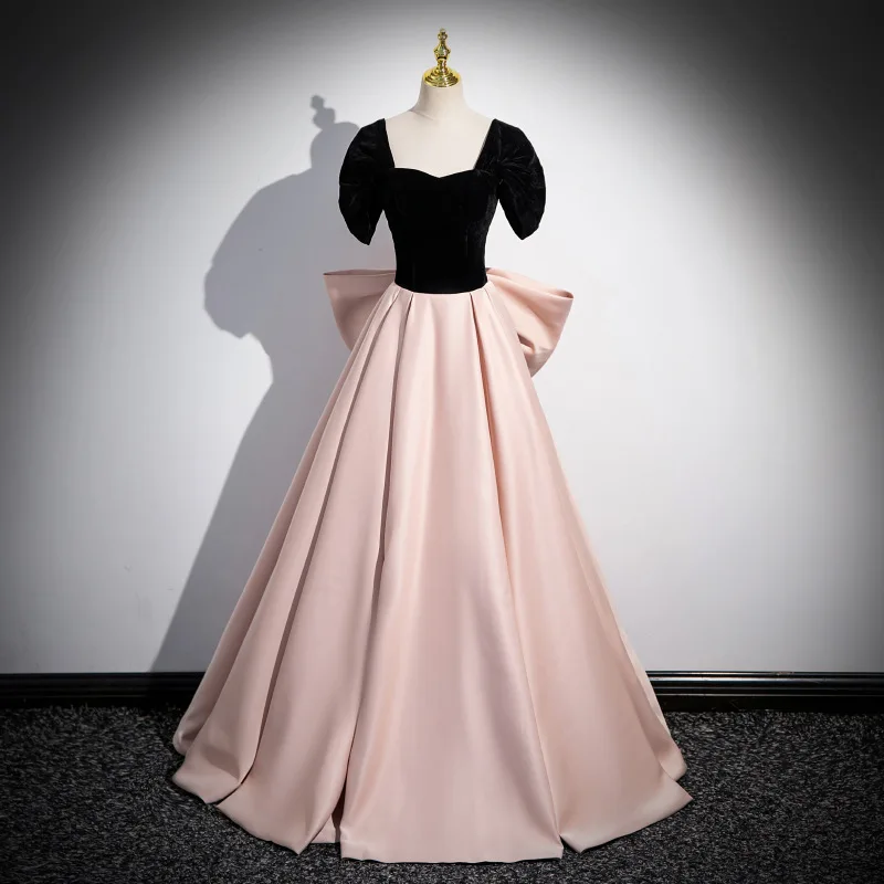 S0245n 2026 French Style Classy Pink Evening Dress For Summer Banquets Satin Fabric Lace Vocal Music Test Accessible Luxury