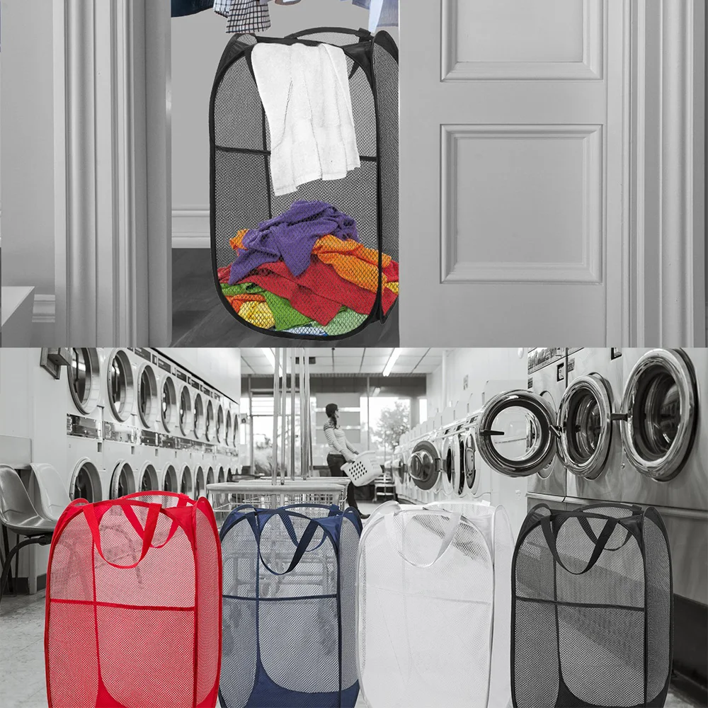Cute Modern PopUp Laundry Hamper, Polyester Mesh Portable Bathroom Laundry Basket Baby For Kids Dirty Clothes/
