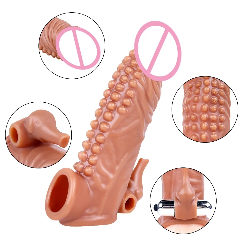 Male Extend Sleeve Penis Enlarged and Lengthened Wolf Teeth Long-lasting Lock Semen Reusable Simulation Dildo Adult Sex Toys