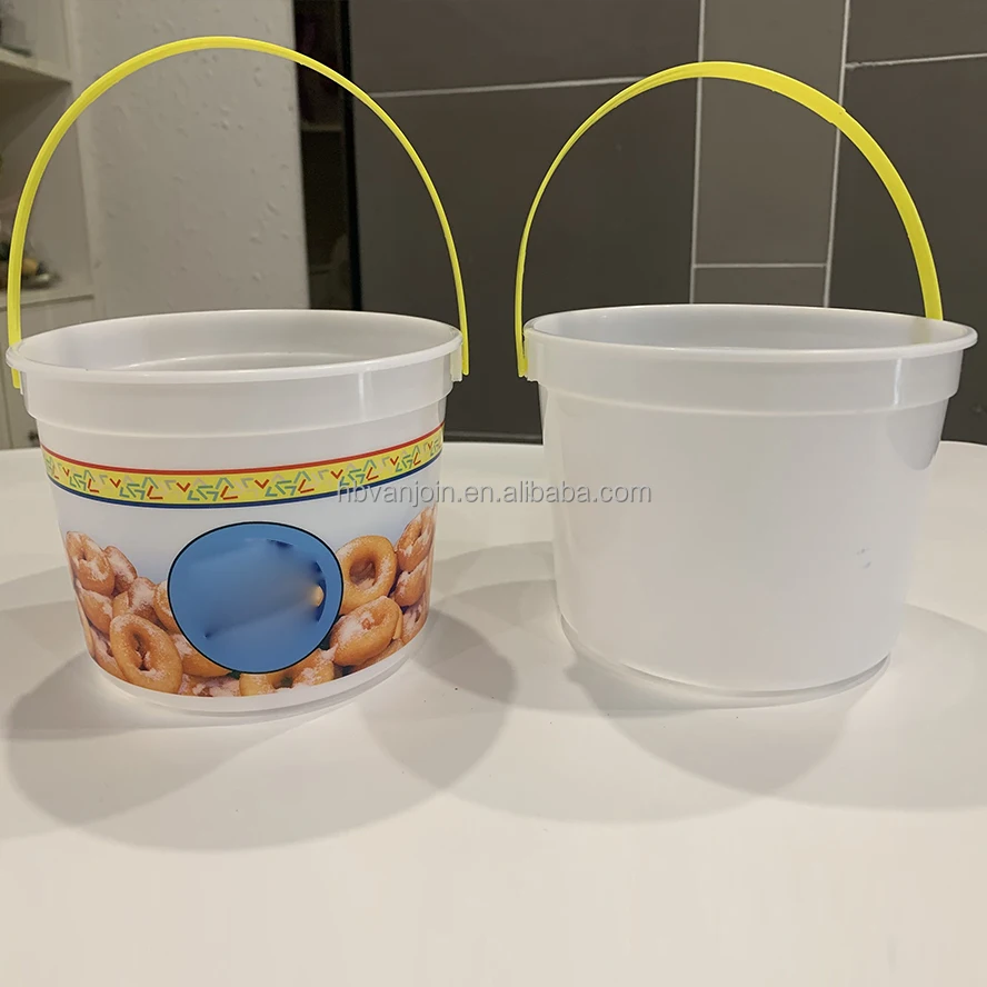 Empty 48 Oz. Own Logo Printed Plastic Mini Donut Bucket With Yellow And