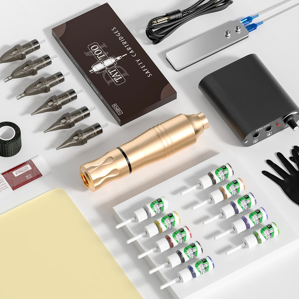 Tattoo Kit Rotary Motor Machine Professional Tattoo Machine with Cord and Cartridges Tattoo Set