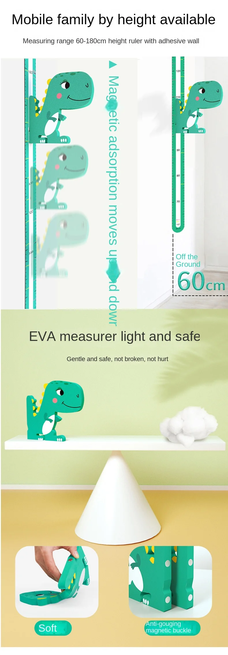 Kindergarten Three-dimensional Wall Stickers Children's Height Measurement Cartoon Animal EVA Material Whale Yellow Duck details