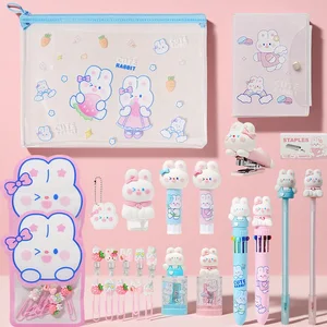 24-Piece Stationery Set File Bag 10 Color Ballpoint Pens 2 Crystal Clamps Paper Clip 2 Pencil Sharpeners 2 Neutral Pens 2 Solid