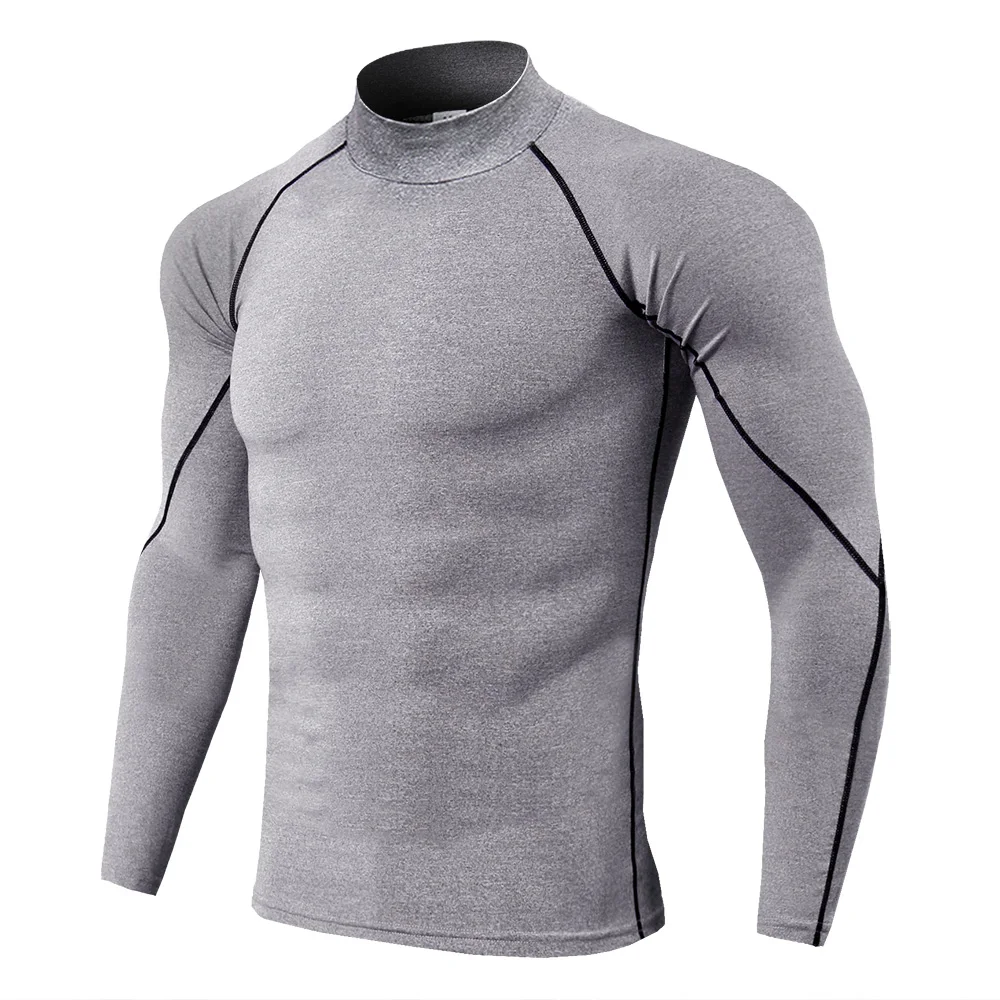 Men's Long Sleeve High Neck Compression Shirts: Customizable for Gym &  Fitness