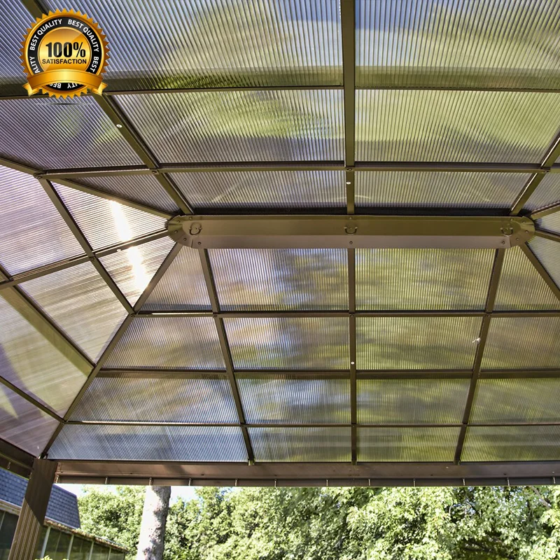 Prefab Modern Hexagon Aluminum Powder Coated Arch Gazebo Polycarbonate Roof UV Resistant LED Lighting Eco-Friendly Balcony