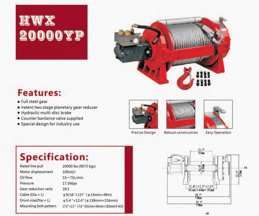 Electric Hydraulic Winches 3ton To 50 Ton Continuous Duty Steel High