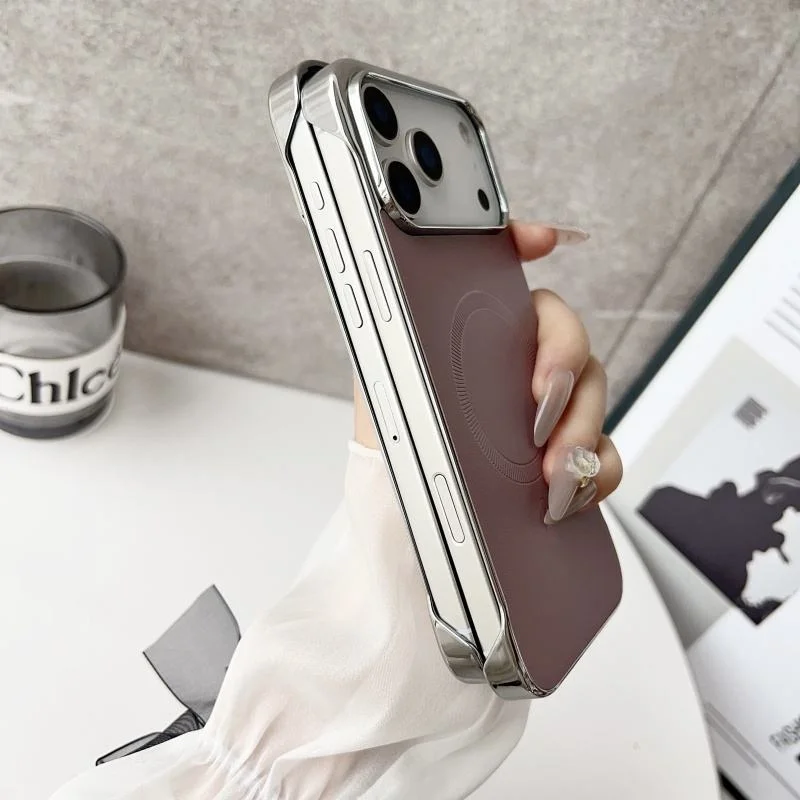 product laudtec luxury frameless magnetic leather cover for iphone 17 pro max 16 plus electroplating frame shockproof mobile phone case-6
