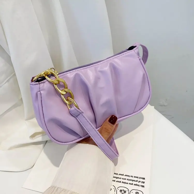 Summer Ladies Design Small Bags Soft PU Leather Underarm Bag Solid Color Handbags