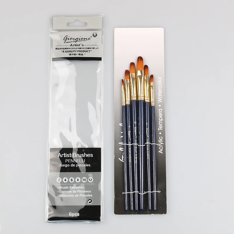 Giorgione 6 шт. синтетические волосы фиберта желтые алюминиевые наконечники деревянная ручка набор кистей для пейнтбола с