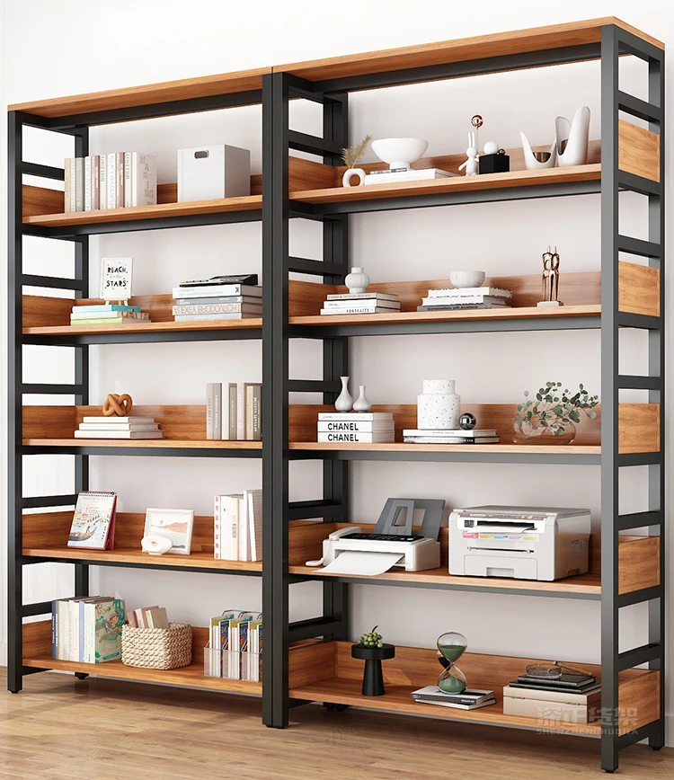 Vintage Black Office Bookcase Modern Boutique Display Shelf With Wooden