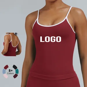 Custom Logo Tight Contrasting Sports Sleeveless Vest Women's Backless Yoga Top Outdoor Running Gym Fitness Nylon Tank Tops Suit