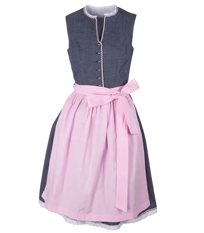 american printed jeans dirndl dress with lace and beautiful neck