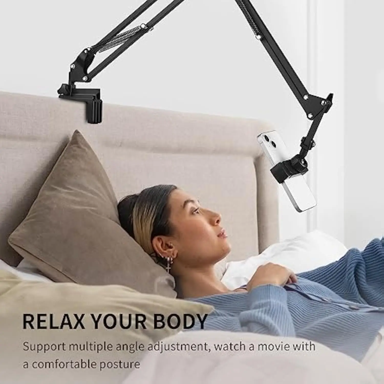 UGIFT 360° Rotation Long Clamp Gooseneck Phone Lazy Bracket Mount Reading Kindle Overhead Arm Desk Bed Tablet Holder Stand