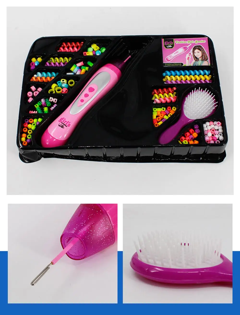 2 in 1 Hair Accessories DIY Toys for Kids Braiding Beads Set Braider