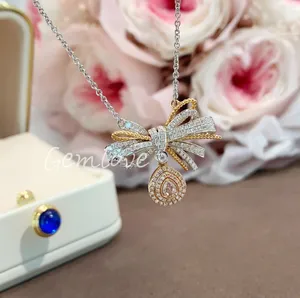2026 Fashionable Women's Bow Design Diamond Necklace - Lab-grown Pear Cut, 18K gold High-end Custom Jewelry Gift