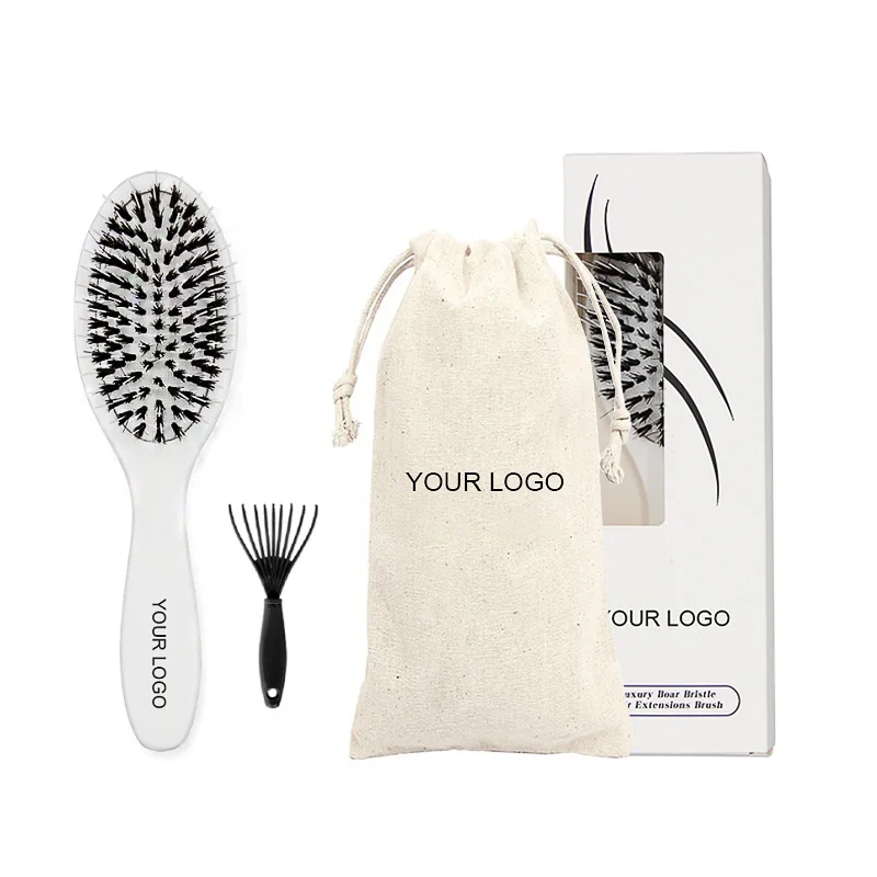 Private Label Custom Logo Wood Boar Bristle Wig Anti Hair Brush