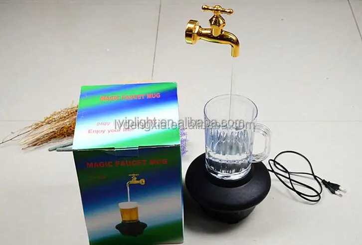 Mug Desktop Waterfall Fountain with LED Light Illuminated Beer Mug for Home Office Magic Faucet Mug Table Lamp Nice Gift