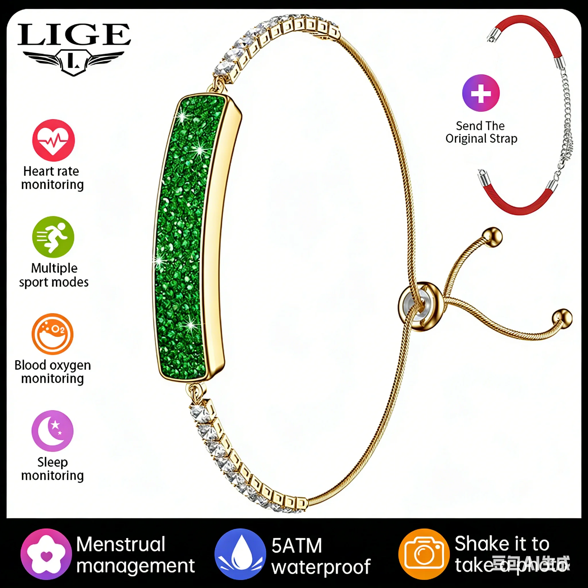 LIGE BWB5 SDK Pulseira Inteligente Diamantes Vermelhos Jóias Mulheres Smartband Smartwatch Rastreador De Fitness Pressão...