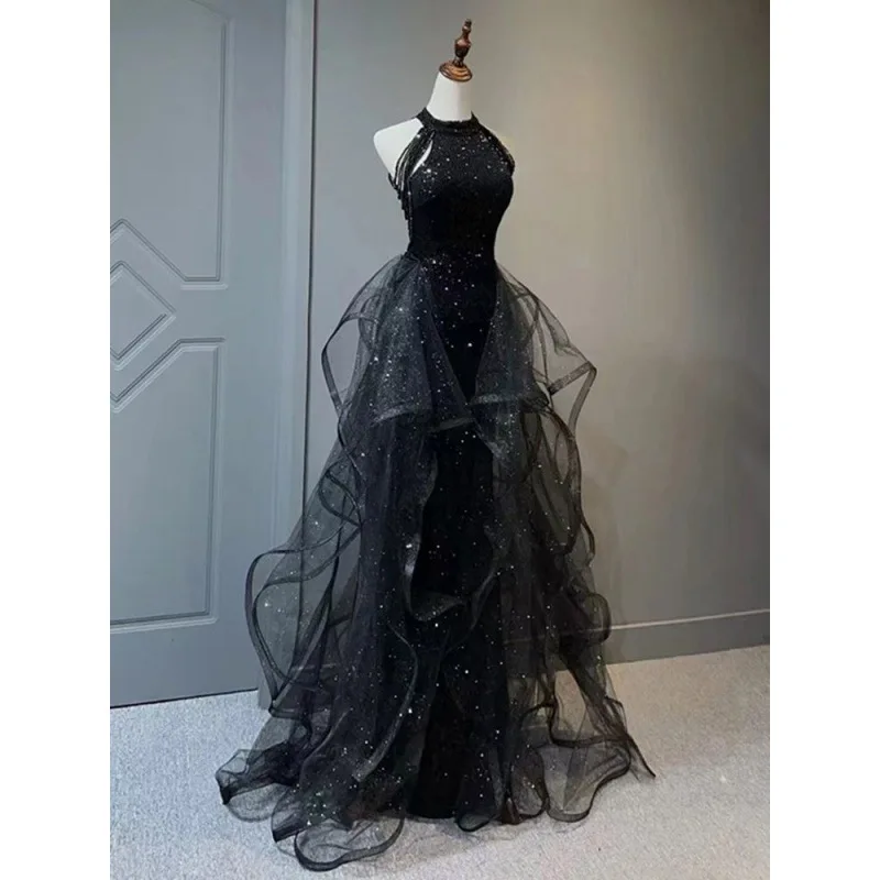 banquet black dress DOLLY High End Black Off Shoulder Sequin Tube Top Long Banquet Dress-Maris S / Black main image 1