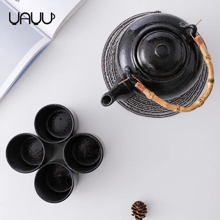 FENN Wholesale restaurant used vintage black japanese porcelain custom tea set tea pot sets with tea cup for hotel