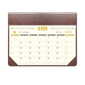 2026 PU Leather Desk-Top Writing Pad Calendar Personalized Monthly/Weekly Layout Quick Dispatch Bulk Paper Material