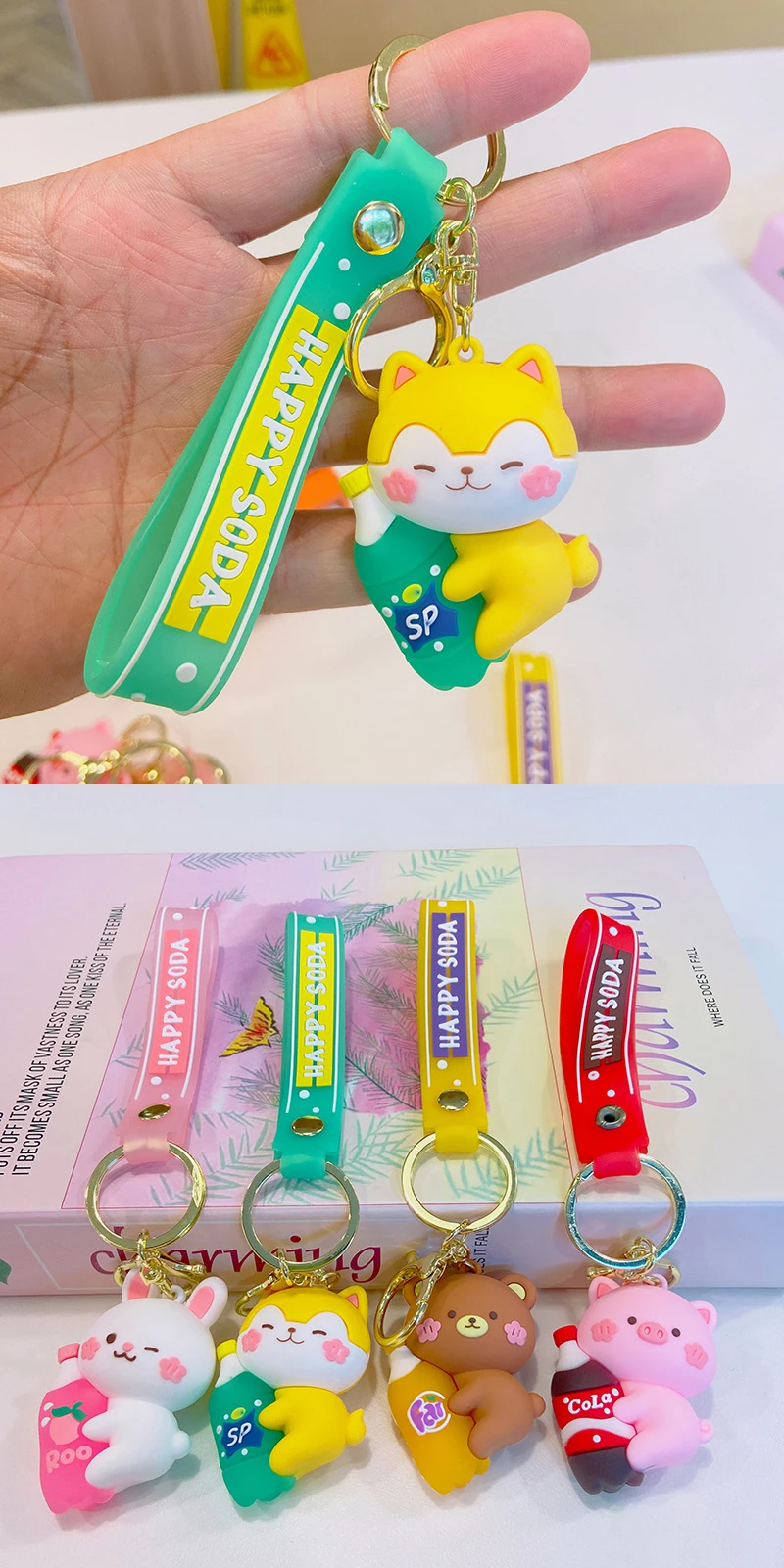 product cartoon soda animal 3d keychain pendant suitable for school bag pendant decoration christmas doll gift decoration wholesale232-63