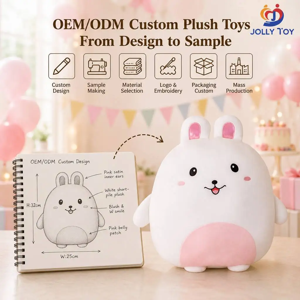 Custom Plush Pillow Toy Made Stuffed Cartoon Animal PP Cotton Embroidered Sleep Bunny Doll ODM OEM Plush Soft Toys