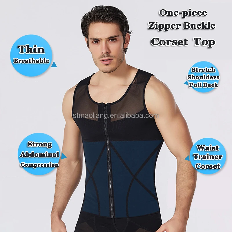 6351 Men Chest Compression Shirt Slim Gynecomastia Vest Tummy Control ...