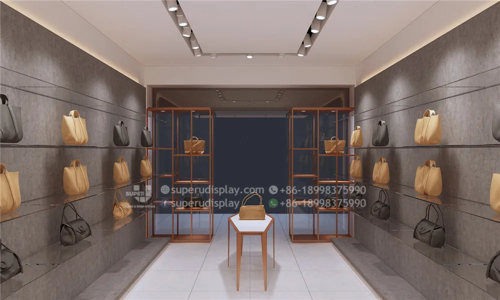 Modern Handbags Store Design Shop Display Furniture Leather Bag Store Design Ideas Shop Fittings 3D Retail Bag Showroom Design