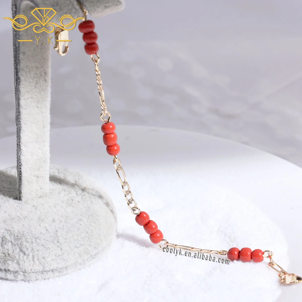 YK Factory Sale Price Baby Red Beads ID Cuban Link Bracelet